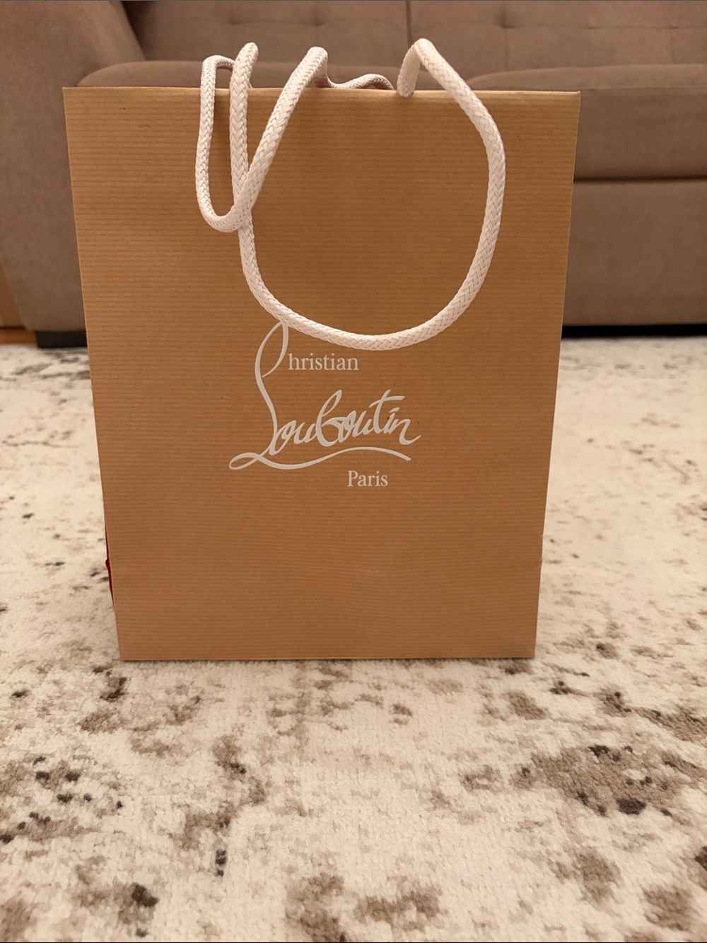 Christian Louboutin Tan Paper Tote with White Rope Handles